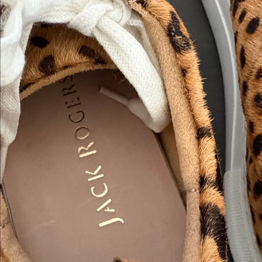 Jack Rogers Paige Platform‎ Sneakers leopard Animal print calf hair lace up Sz 7